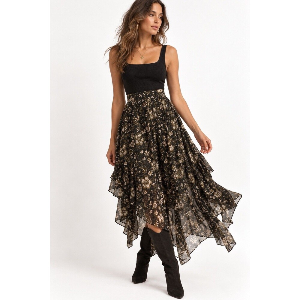 Ulla Johnson Torri Forest 100% Silk Paisley Handkerchief Skirt NWT Size 0